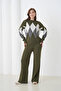 Women's Khaki Crew Neck Argyle Pattern Sweater Pants Knitwear Top and Bottom Set - 4