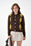 Women's Brown Crew Neck Button Detail Patterned Knitwear Cardigan - 3