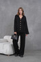 Women's Black Self-Textured Buttoned Sweater Pants Knitwear Bottom-Top Set - 4
