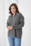 Women's Anthracite Polo Neck Zippered Oversized Knitwear Sweater - 3