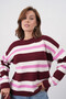 Women's Bone Crew Neck Striped Oversized Knitwear Sweater - 7