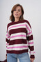 Women's Bone Crew Neck Striped Oversized Knitwear Sweater