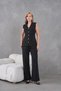 Women's Black Shirt Collar Buttoned Vest Palazzo Pants Knitwear Bottom-Top Set - 5