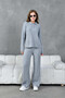 Women's Gray Polo Neck Oversized Sweater Pants Knit Top and Bottom Set - 4