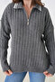 Women's Anthracite Polo Neck Zippered Oversized Knitwear Sweater - 2