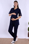 Cotton Comfortable Cut Maternity Pajama Set with Breastfeeding Feature Effortt - Navy Blue - 4