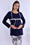 Effortt Navy Blue 100% Cotton Maternity Pajama Set with Dressing Gown - 5