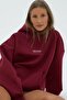 Women's Oversized Hoodie Burgundy – Hooded , 3 Thread , Kangaroo Pocket - 3