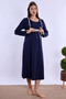 100% Cotton Maternity Nightgown with Breastfeeding Feature Effortt - Navy Blue - 4