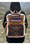 Handwoven Wool & Nubuck Leather Backpack – Kilim Patterned, Lined, with Flap Side Pockets - 2