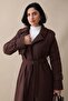Bitter Brown Cashmere Coat with Single Flap Pocket and Belt - 2