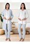 Women's Blue Patterned Special Design Maternity Maternity Dressing Gown Pajama Set 3-Piece Set - 4
