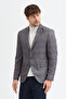 Maregas Men's Navy-Mustard Cotton Plaid Slim Fit Mono Collar Sports Blazer Jacket - 6
