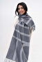 Wool Geometric Pattern Winter Scarf - Gray - 4
