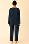 Women's Ottoman Fabric V-Neck Long Sleeve Wide Leg Bottom-Top Set - 2