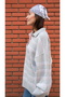 Una Fiaba-Gri Oversized Striped Buttoned Polo Neck Knitwear Sweater - 6