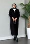 Women's Zippered Corded Fabric Collar Balloon Sleeve Midi Knitwear Dress - 3