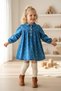 Miniğimin Cicileri Heart Printed Girls' Soft Denim Dress - Blue