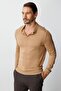 Dark Beige Standard Fit Slim Fit Polo Collar Plain Long Sleeve Knitwear - 2