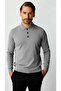 Dark Gray Standard Fit Slim Fit Polo Collar Buttoned Plain Long Sleeve Knitwear - 3