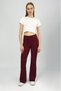Women's High Waist Stretch Fabric Stretchy Flared Pants Leggings Burgundy - 3