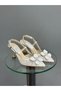 White Mesh Flower Buckle Women's Heeled Shoes - 6