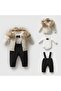 Chic Furry Bow Tie Baby Boy 3-Piece Salopet Set