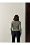 Women's U Neck Lace Bow Long Sleeve Cotton Ribbed Knit Blouse - 5