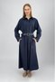 Women's Cotton Belted Midi Length Shirt Dress Navy Blue