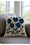 Punch Embroidery Look Digital Printed Navy Blue Colored Summer Themed Floral 2-Piece Throw Pillow Cover Set - 2