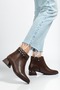Daily Women's Bitter Brown Leather Boots with Stone and Pearl Heels - 2