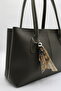 Women's Khaki Charm Detailed Large Size Zippered Inner Pocket Hand, Arm and Shoulder Bag - 3