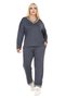 Women's Anthracite Large Size Collar Stripe Detailed Long Sleeve Elastic Waist V-Neck Tracksuit Set