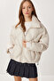 Mock Neck Pocket Inflatable Jacket Lzv0043 Stone - 2