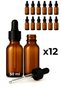 12-Pack of 50 ml Amber Glass Serum Bottles + Black Metal Cap with Black Tip Dropper
