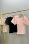 Girl Child 5-14 Years Old Chiffon Short Sleeve Ribbed Knit Bodysuit 4245 Powder - 4