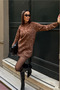 Women's Crew Neck Floral Pattern Soft Textured Mini Dress Brown - 3