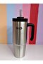 H2O Brand Silver 900 ml Steel Mug Thermos with Handle and Straw