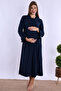 Effortt Navy Maternity and Postpartum Nightgown Set with Robe - 4