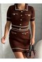 Vintage Inspired Gold Buttoned Polo Neck Knitted Double Suit - 5