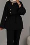 Women's Black Top and Bottom Set ♦   2 Yarns L Stretch Fabric Fabric ♦   Button Detail ♦   Tied to the Waist ♦   Hijab Suit - 3