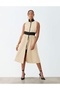 Women's Mock Neck Front Zipper Slit Spring Summer Elastic Waist Stylish Jacket Dress - 2