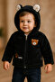 Black lined plush baby cardigan with Hooded bear embroidery – soft and warm