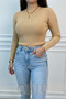 Women's Corded Fabric Knitwear Half Fisherman Sweater – Camel - 3