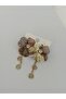 Flower Model Thin Plate Stone and Heart Detail Dangle Gold Steel Earrings - 5