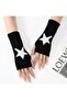 Black Color,Star Knit Half Finger Wool Gloves (Pair) - 5