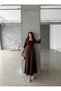 Women's Brown Bow Detail Square Neck Maxi Long Evening Dress - 5