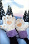Purple and Cream Color Paw Strap Plush Gloves - 3