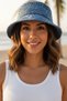Navy Blue Color Floral Design Hat - 3