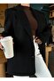 Black Women's Cashemere Blazer Buttoned Lined Jacket